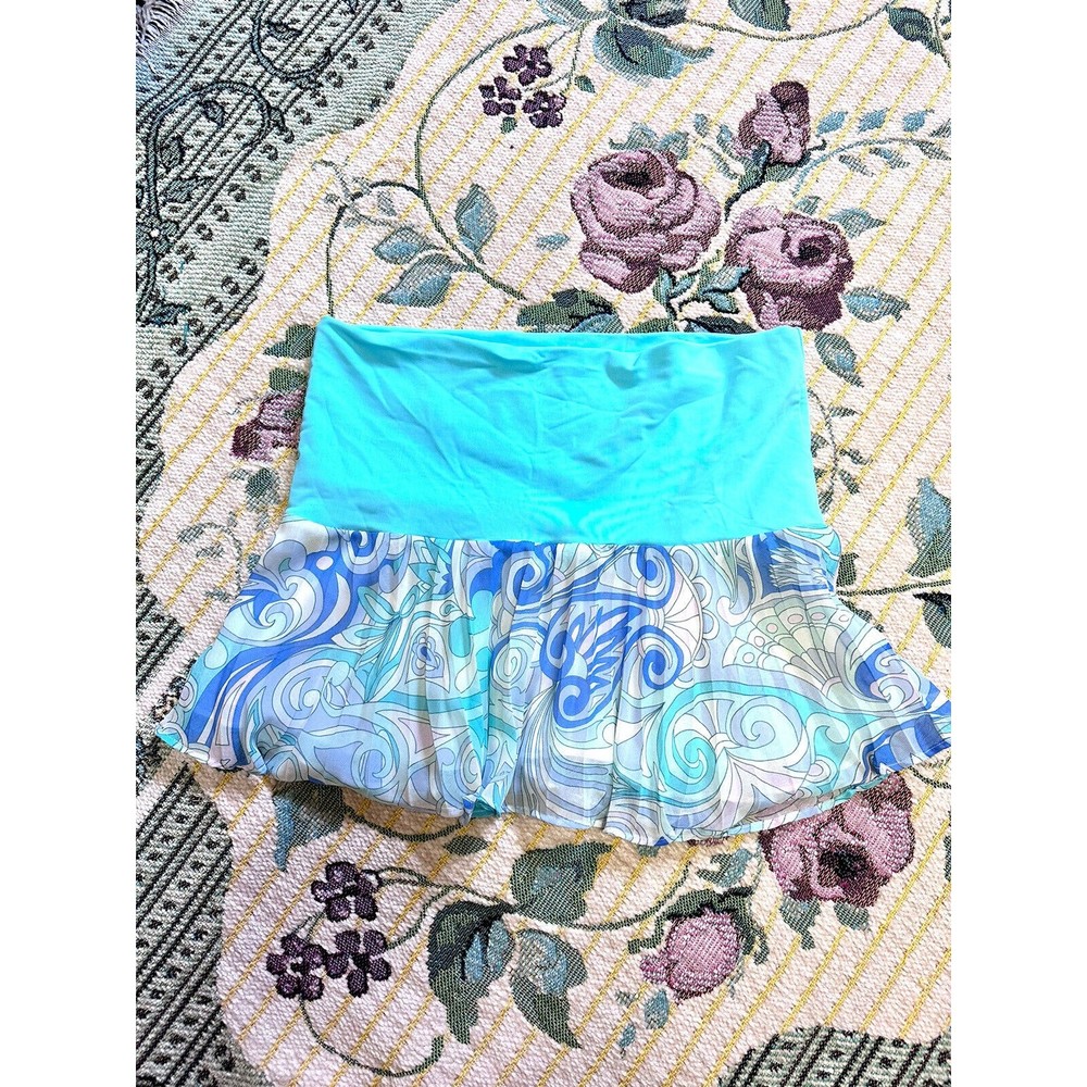 Victoria's Secret Swim Cover Up Mini Skirt Mint Green Pleated Lined Paisley XS